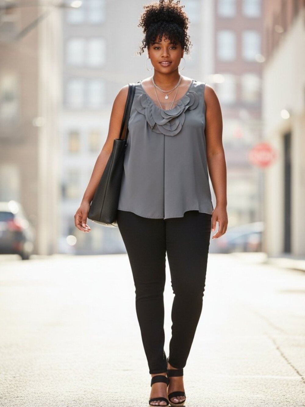 Violet & Claire Blouse Women‎ L Gray Excellent Petal Neck Satin Sleeveless Top